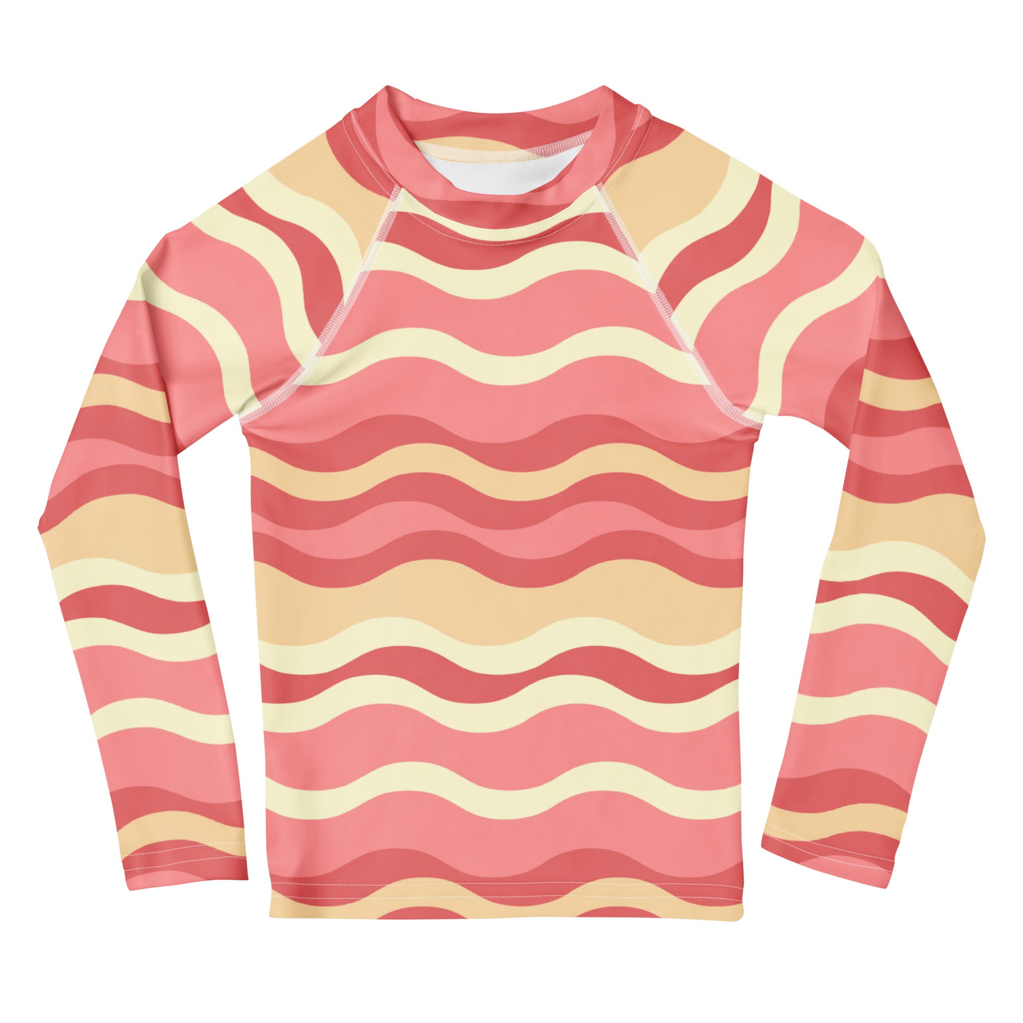 Kids Retro Pink Sand Waves Long Sleeve Rash Guard Swim Shirt – Buttery Soft, Sun Safe UPF 50+ Protection, Quick Dry & 4-Way Stretch Comfort