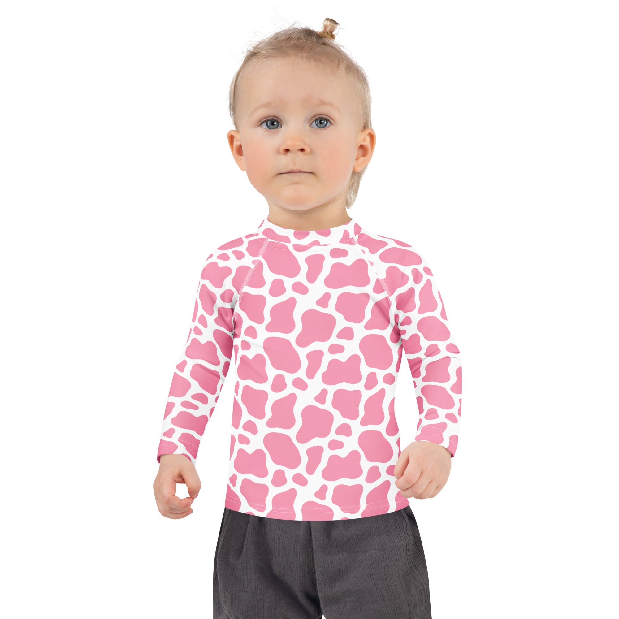 Girls Pink Cow Long Sleeve Rash Guard Swim Shirt – Buttery Soft, Sun Safe UPF 50+ Protection, Quick Dry & 4-Way Stretch Comfort