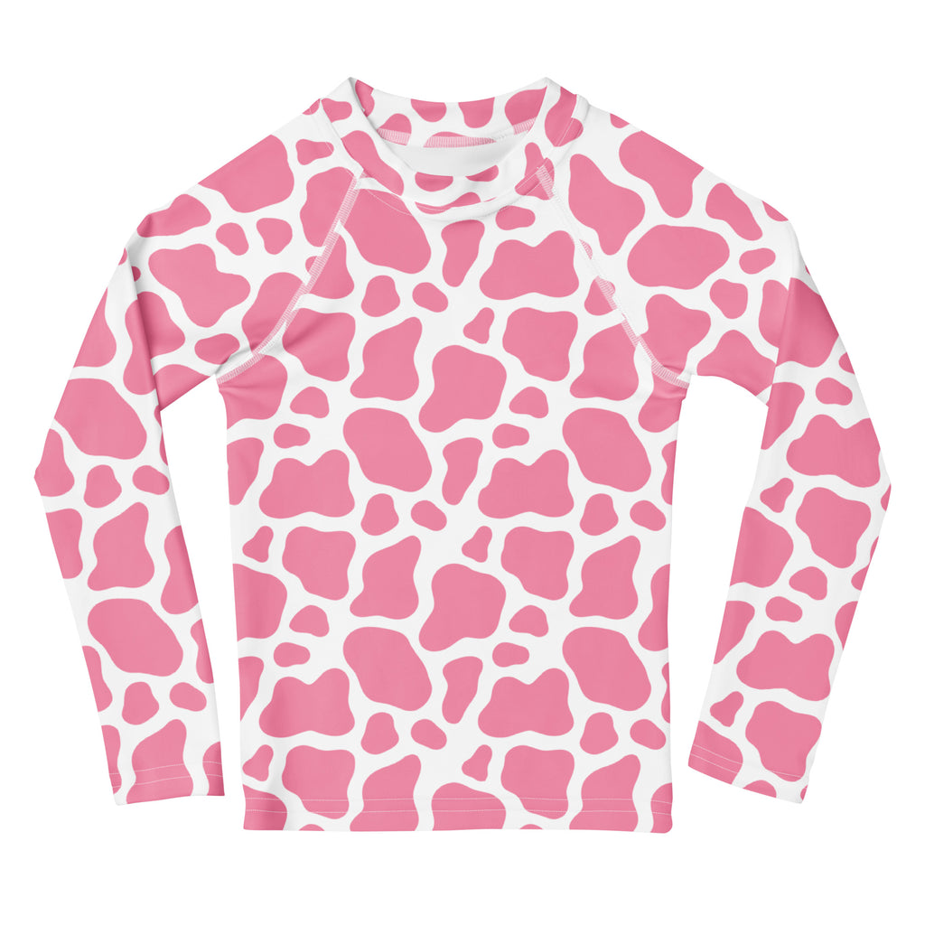 Girls Pink Cow Long Sleeve Rash Guard Swim Shirt – Buttery Soft, Sun Safe UPF 50+ Protection, Quick Dry & 4-Way Stretch Comfort