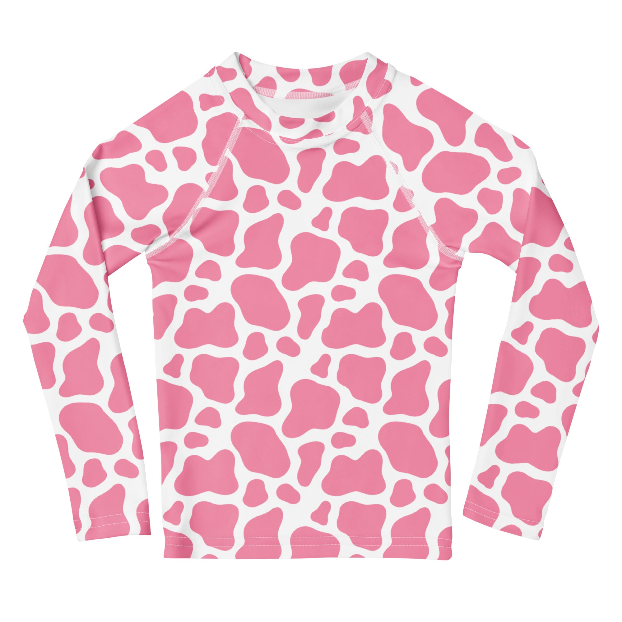 Girls Pink Cow Long Sleeve Rash Guard Swim Shirt – Buttery Soft, Sun Safe UPF 50+ Protection, Quick Dry & 4-Way Stretch Comfort