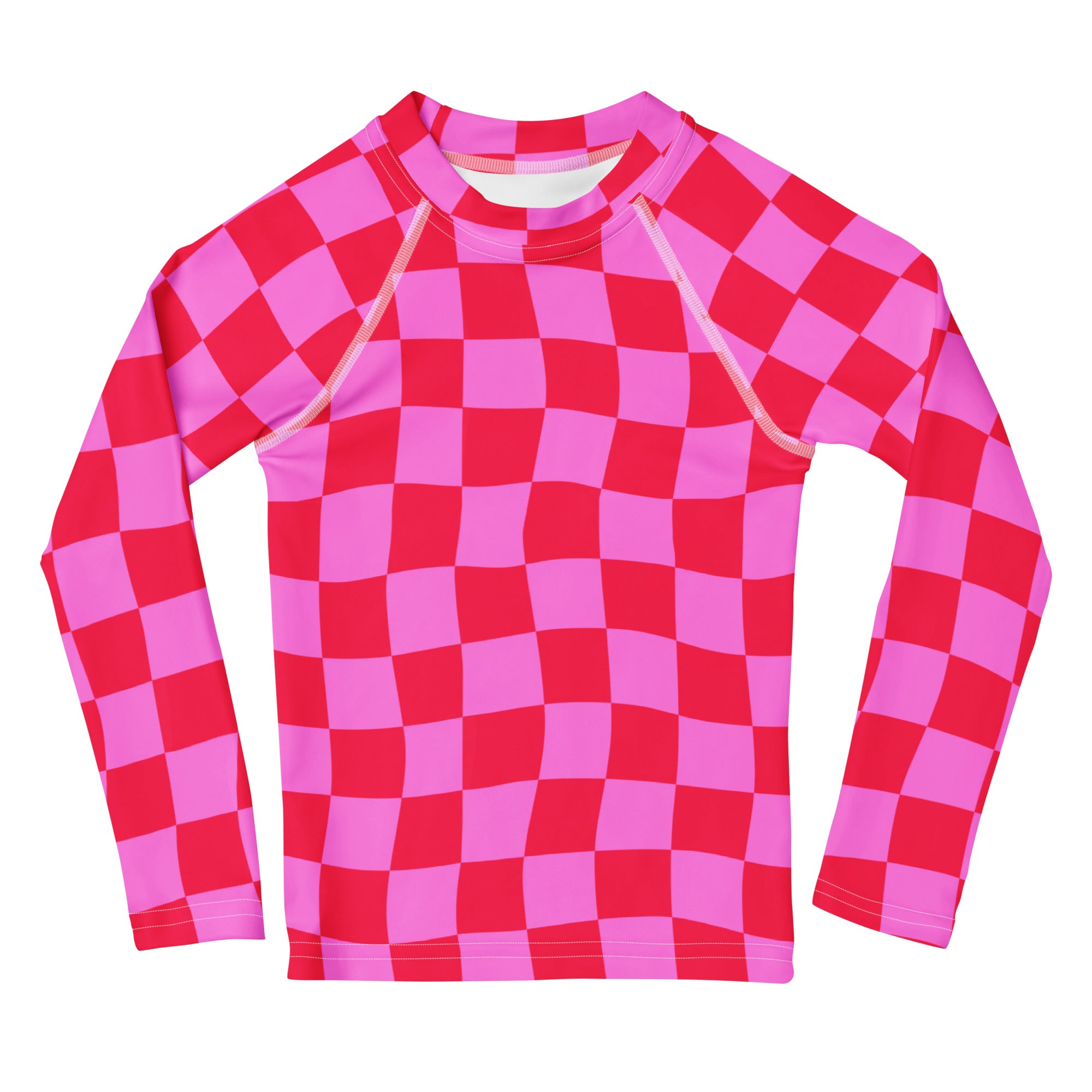 Girls Pink Checkerboard Long Sleeve Rash Guard Swim Shirt – Buttery Soft, Sun Safe UPF 50+ Protection, Quick Dry & 4-Way Stretch Comfort