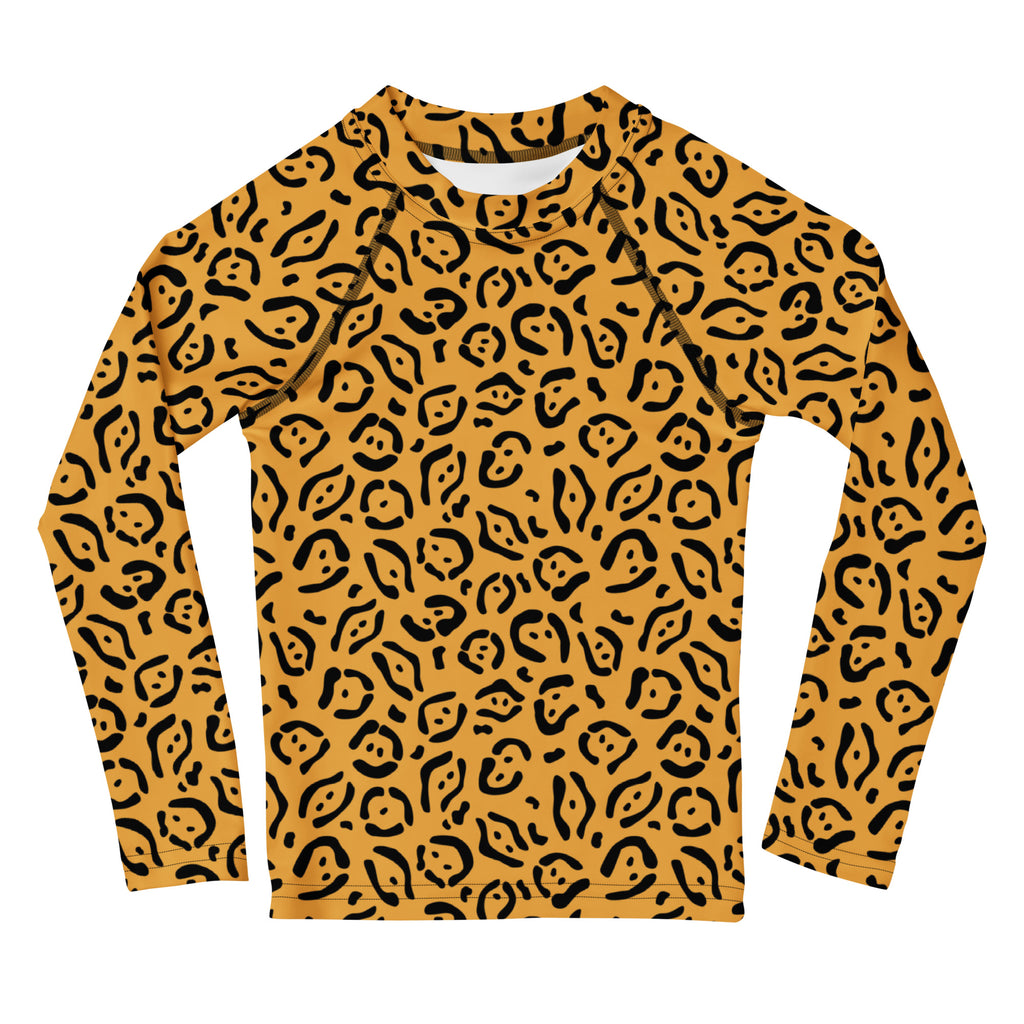 Kids Abstract Leopard Print Long Sleeve Rash Guard Swim Shirt – Buttery Soft, Sun Safe UPF 50+ Protection, Quick Dry & 4-Way Stretch Comfort
