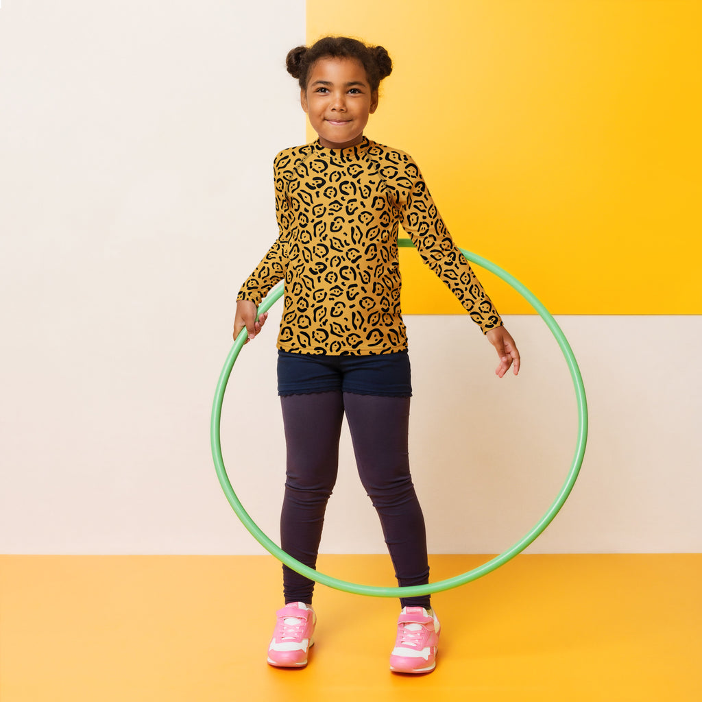 Kids Abstract Leopard Print Long Sleeve Rash Guard Swim Shirt – Buttery Soft, Sun Safe UPF 50+ Protection, Quick Dry & 4-Way Stretch Comfort