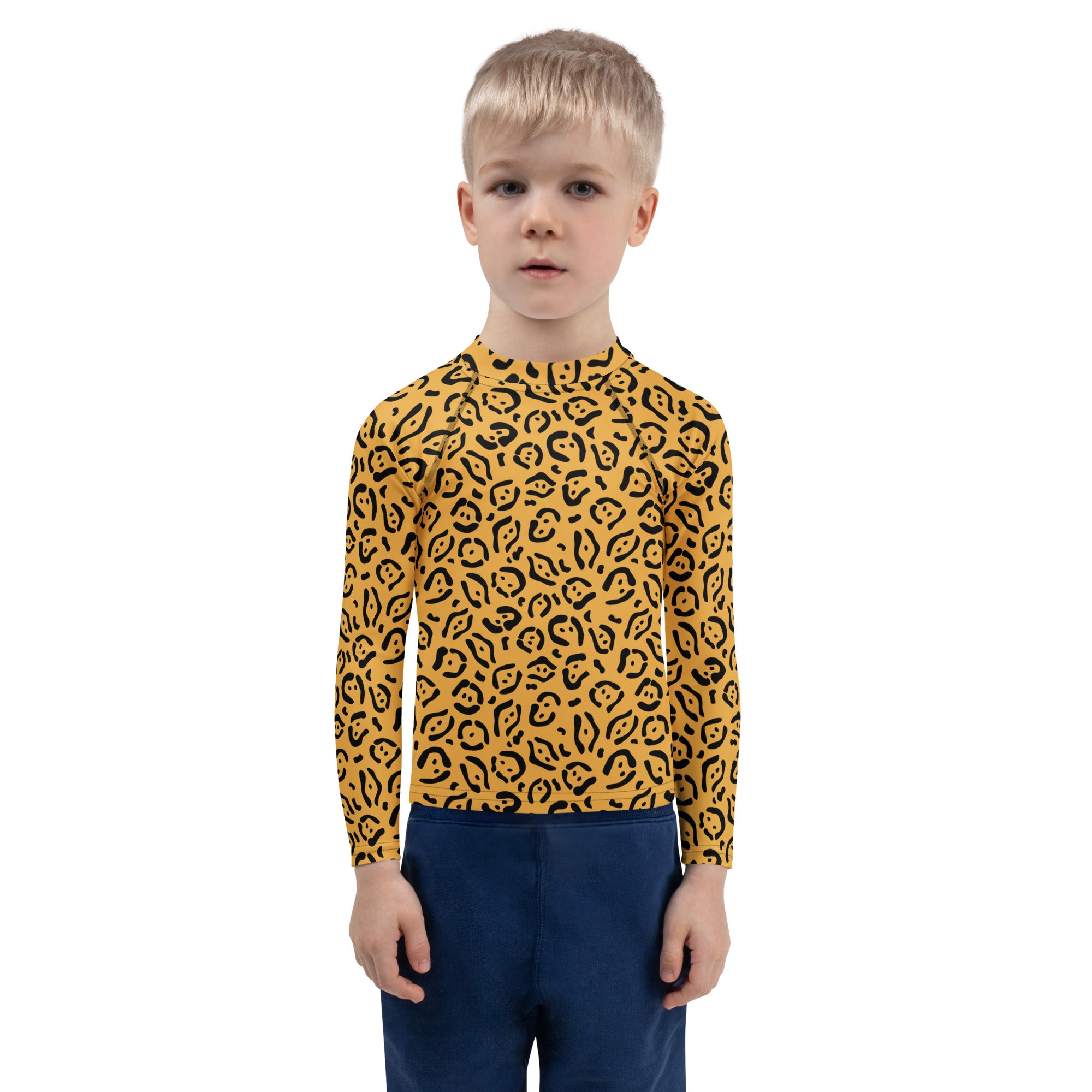 Kids Abstract Leopard Print Long Sleeve Rash Guard Swim Shirt – Buttery Soft, Sun Safe UPF 50+ Protection, Quick Dry & 4-Way Stretch Comfort