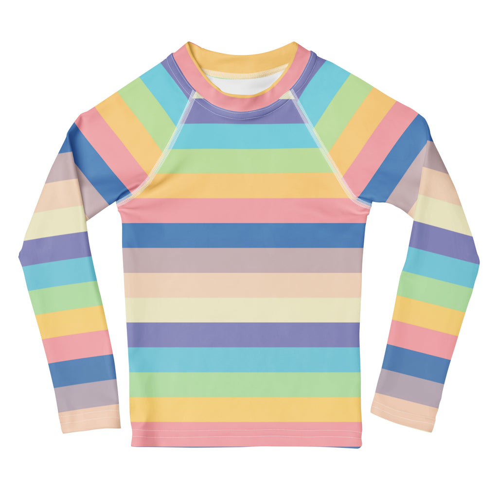 Girls Colorful Beach Striped Long Sleeve Rash Guard Swim Shirt – Buttery Soft, Sun Safe UPF 50+ Protection, Quick Dry & 4-Way Stretch Comfort