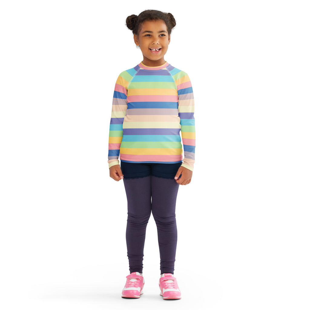 Girls Colorful Beach Striped Long Sleeve Rash Guard Swim Shirt – Buttery Soft, Sun Safe UPF 50+ Protection, Quick Dry & 4-Way Stretch Comfort