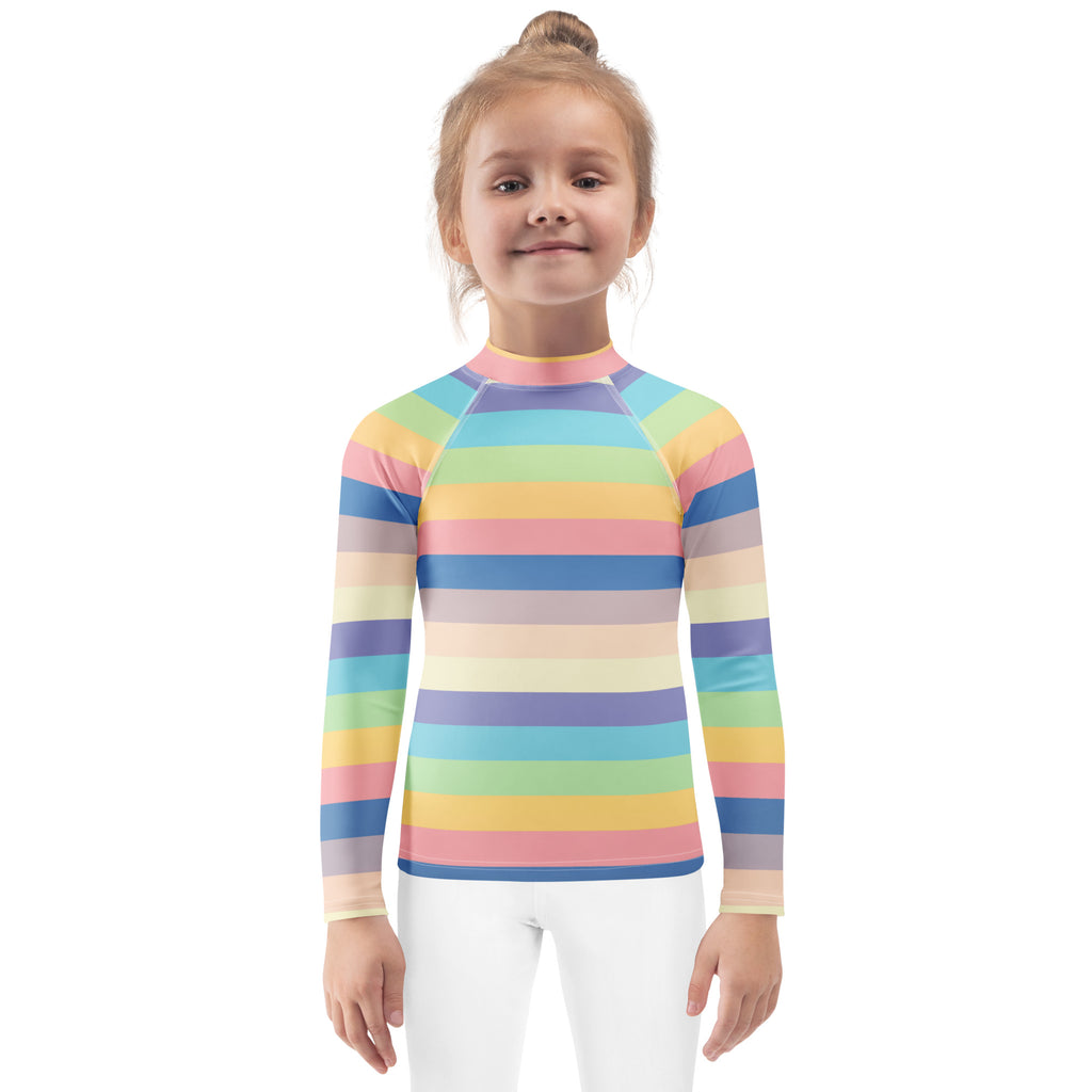 Girls Colorful Beach Striped Long Sleeve Rash Guard Swim Shirt – Buttery Soft, Sun Safe UPF 50+ Protection, Quick Dry & 4-Way Stretch Comfort