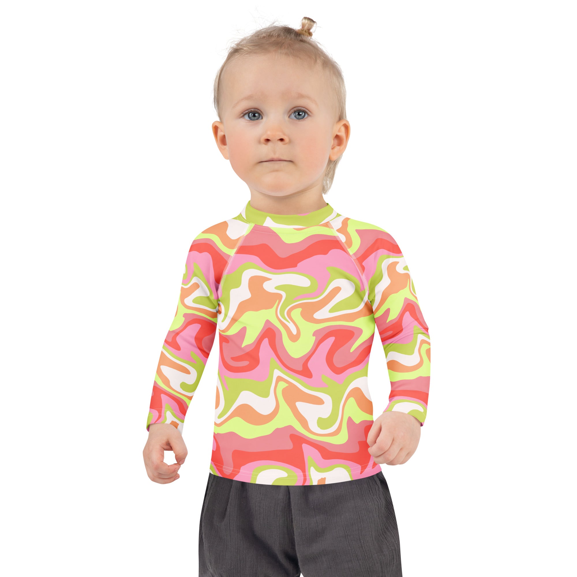 Kids Watercolor Swirl Long Sleeve Rash Guard Swim Shirt – Buttery Soft, Sun Safe UPF 50+ Protection, Quick Dry & 4-Way Stretch Comfort