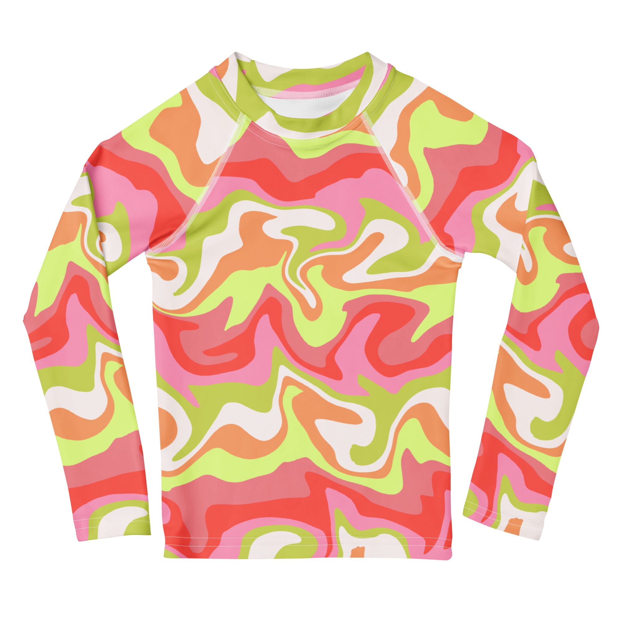 Kids Watercolor Swirl Long Sleeve Rash Guard Swim Shirt – Buttery Soft, Sun Safe UPF 50+ Protection, Quick Dry & 4-Way Stretch Comfort