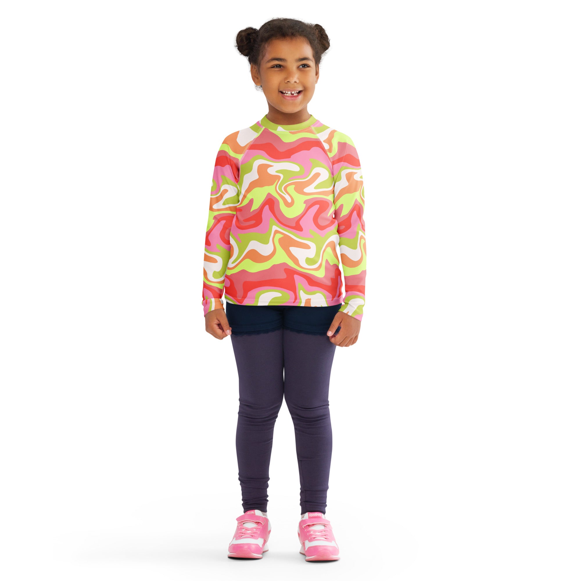 Kids Watercolor Swirl Long Sleeve Rash Guard Swim Shirt – Buttery Soft, Sun Safe UPF 50+ Protection, Quick Dry & 4-Way Stretch Comfort