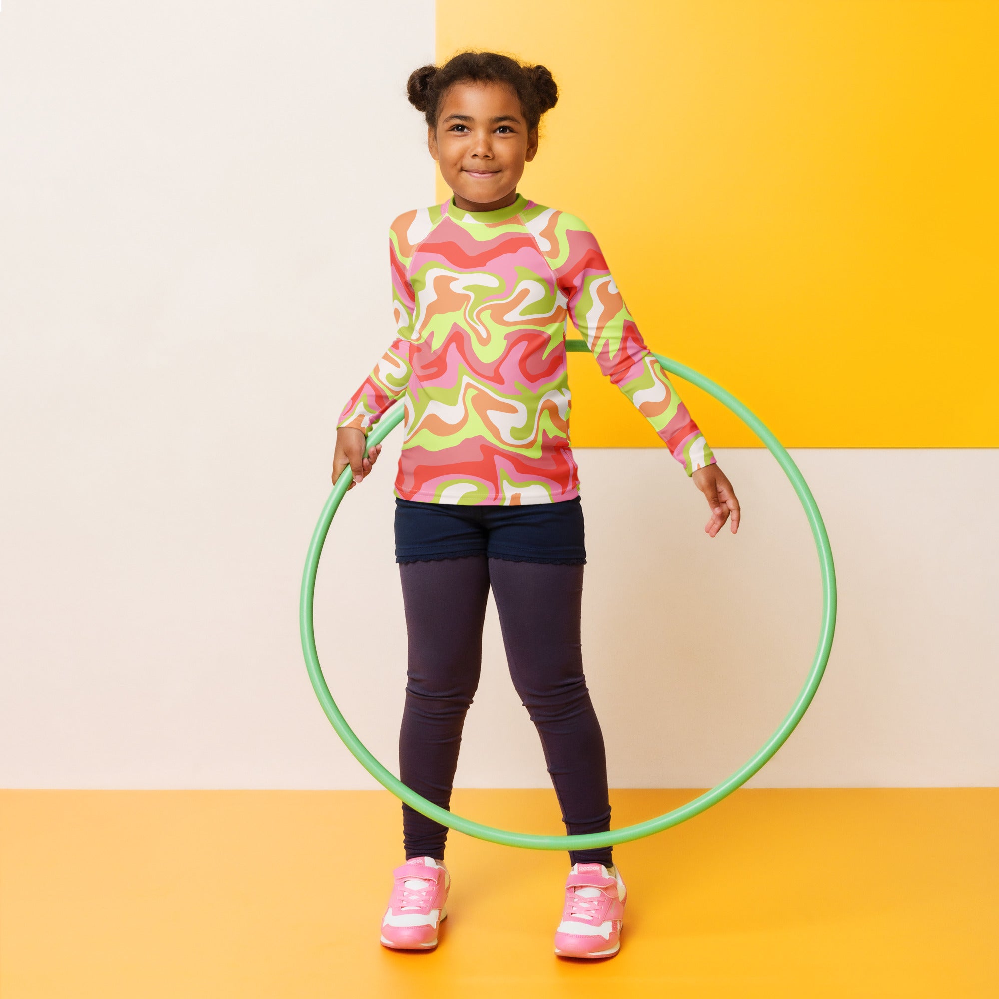 Kids Watercolor Swirl Long Sleeve Rash Guard Swim Shirt – Buttery Soft, Sun Safe UPF 50+ Protection, Quick Dry & 4-Way Stretch Comfort