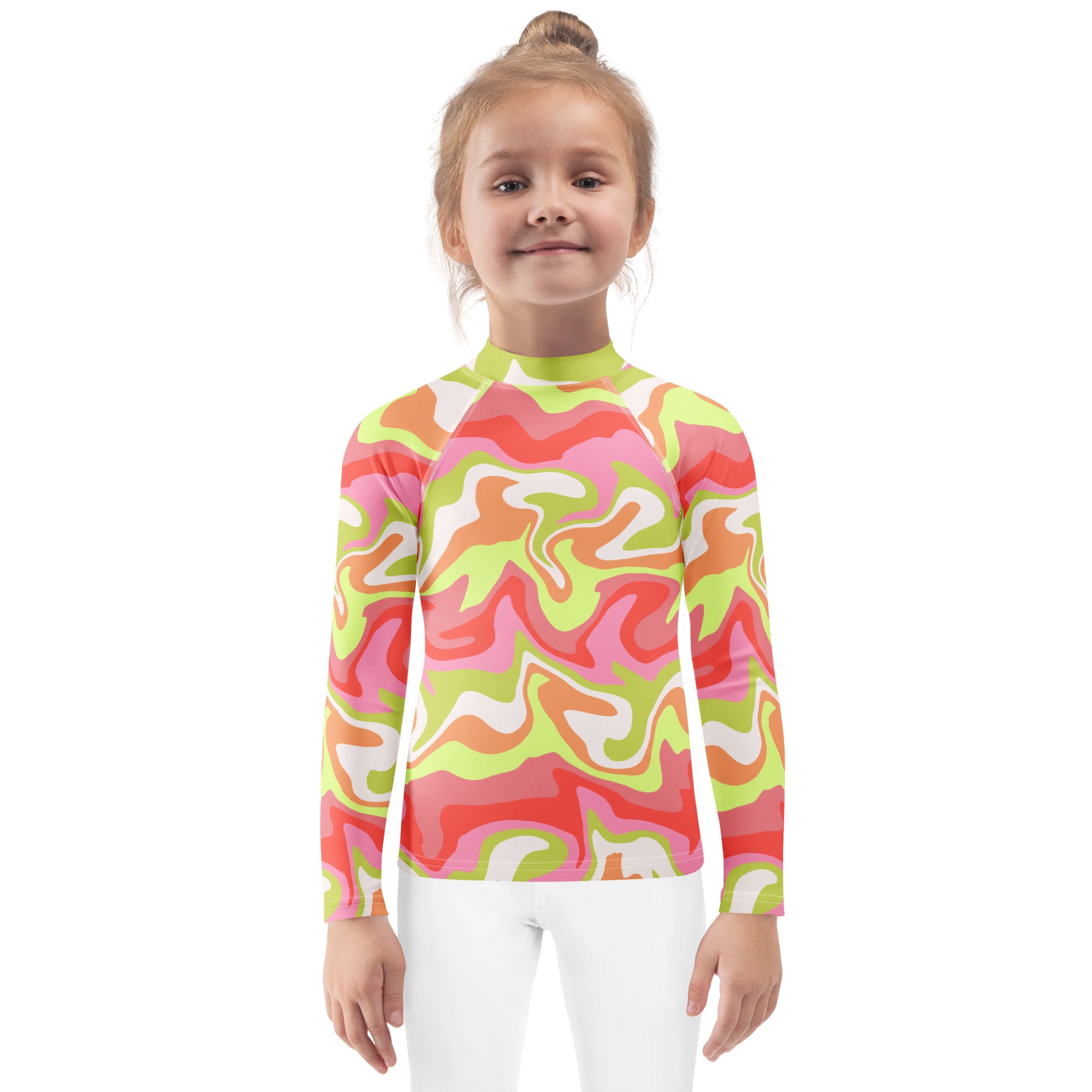 Kids Watercolor Swirl Long Sleeve Rash Guard Swim Shirt – Buttery Soft, Sun Safe UPF 50+ Protection, Quick Dry & 4-Way Stretch Comfort