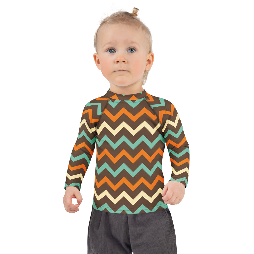 Kids Retro Chevron Long Sleeve Rash Guard Swim Shirt – Buttery Soft, Sun Safe UPF 50+ Protection, Quick Dry & 4-Way Stretch Comfort
