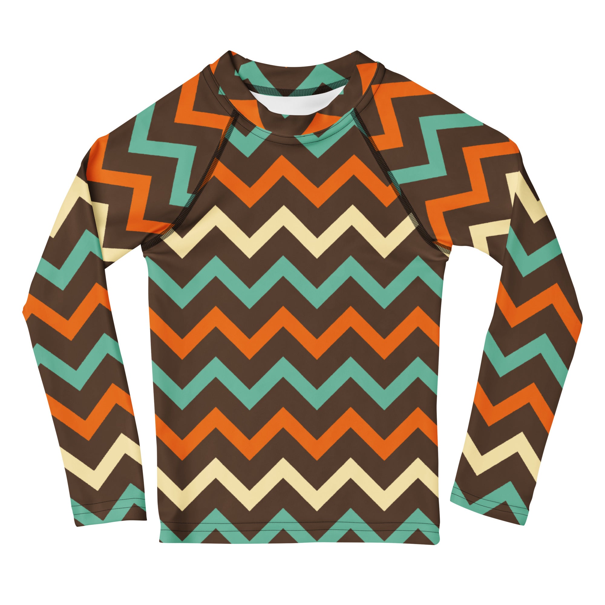 Kids Retro Chevron Long Sleeve Rash Guard Swim Shirt – Buttery Soft, Sun Safe UPF 50+ Protection, Quick Dry & 4-Way Stretch Comfort
