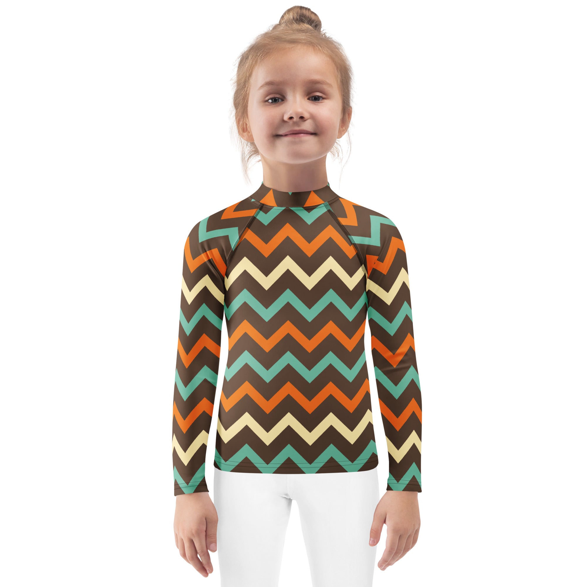 Kids Retro Chevron Long Sleeve Rash Guard Swim Shirt – Buttery Soft, Sun Safe UPF 50+ Protection, Quick Dry & 4-Way Stretch Comfort