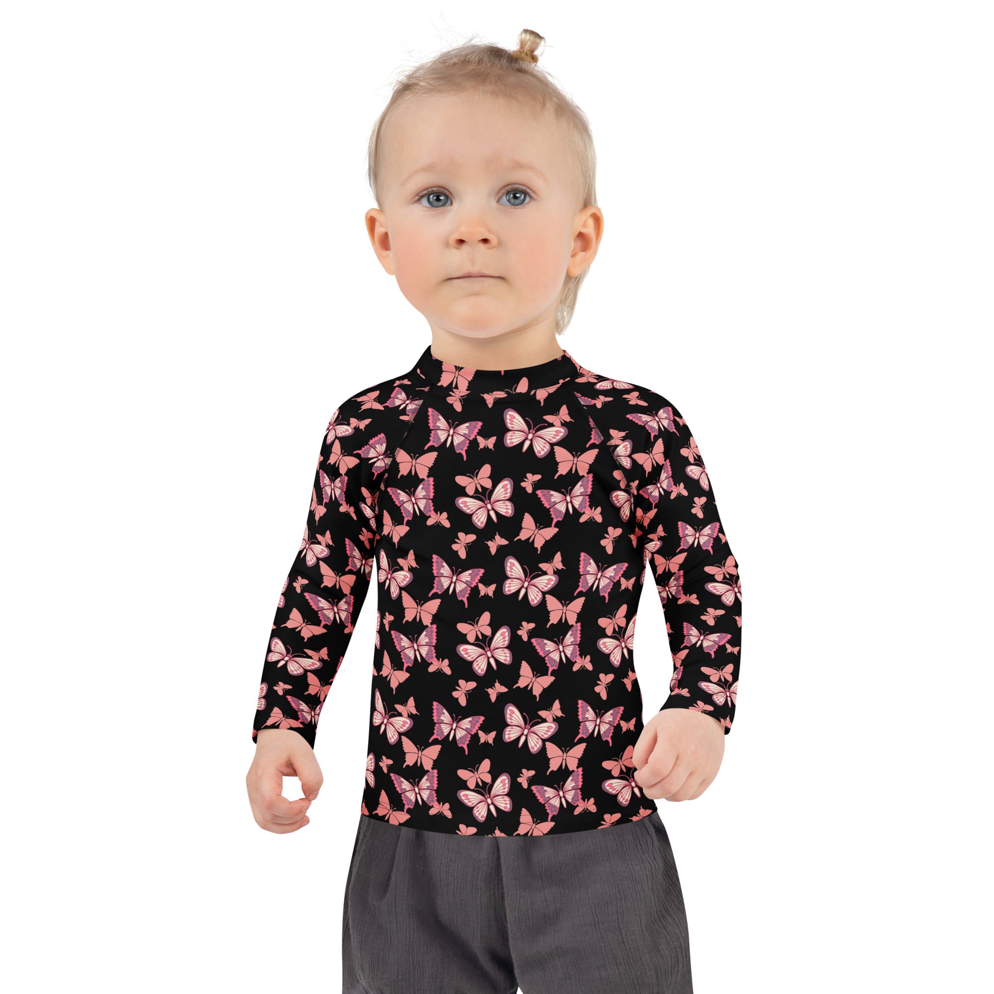Girls Pink Butterfly Long Sleeve Rash Guard Swim Shirt – Buttery Soft, Sun Safe UPF 50+ Protection, Quick Dry & 4-Way Stretch Comfort