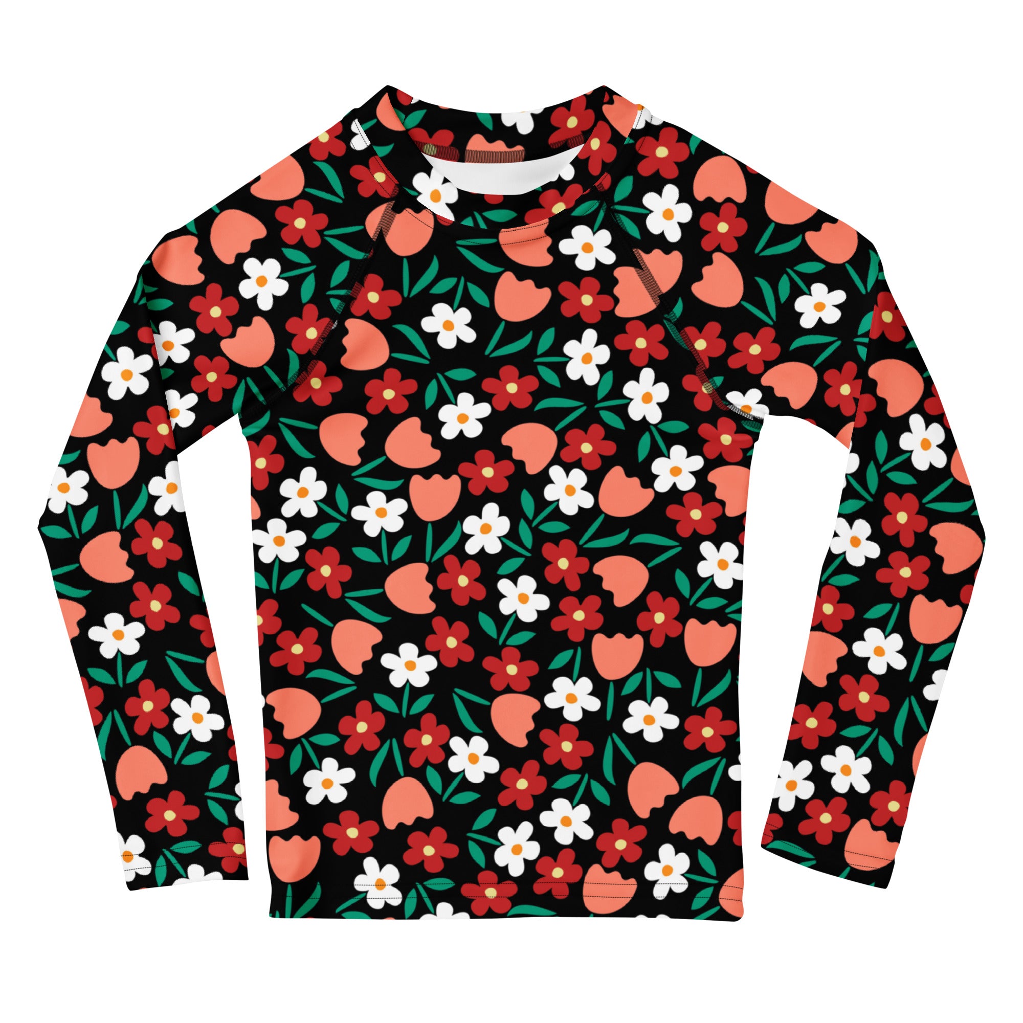 Kids Retro Floral Long Sleeve Rash Guard Swim Shirt – Buttery Soft, Sun Safe UPF 50+ Protection, Quick Dry & 4-Way Stretch Comfort
