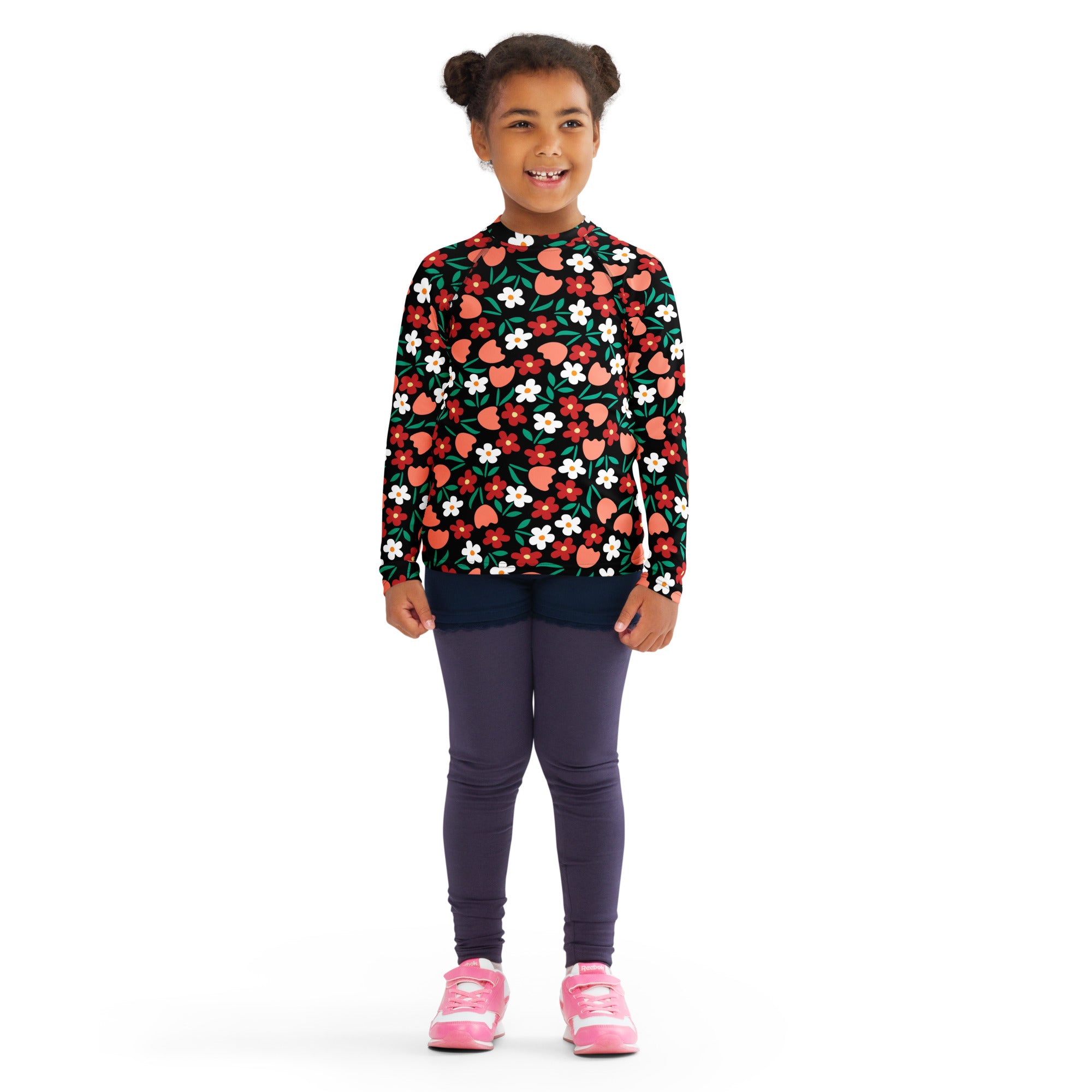 Kids Retro Floral Long Sleeve Rash Guard Swim Shirt – Buttery Soft, Sun Safe UPF 50+ Protection, Quick Dry & 4-Way Stretch Comfort