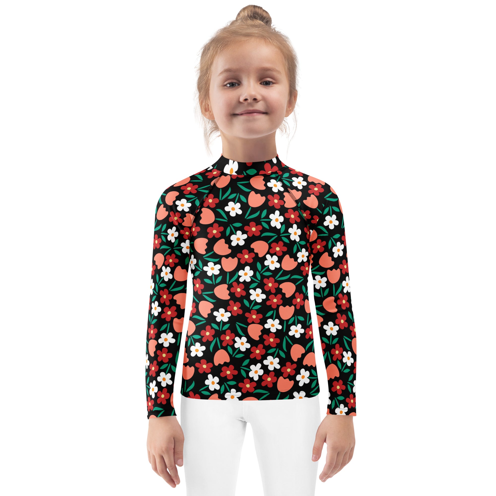 Kids Retro Floral Long Sleeve Rash Guard Swim Shirt – Buttery Soft, Sun Safe UPF 50+ Protection, Quick Dry & 4-Way Stretch Comfort