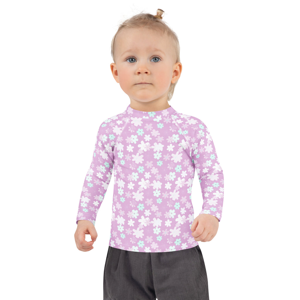 Girls Lavender Wildflower Long Sleeve Rash Guard Swim Shirt – Buttery Soft, Sun Safe UPF 50+ Protection, Quick Dry & 4-Way Stretch Comfort