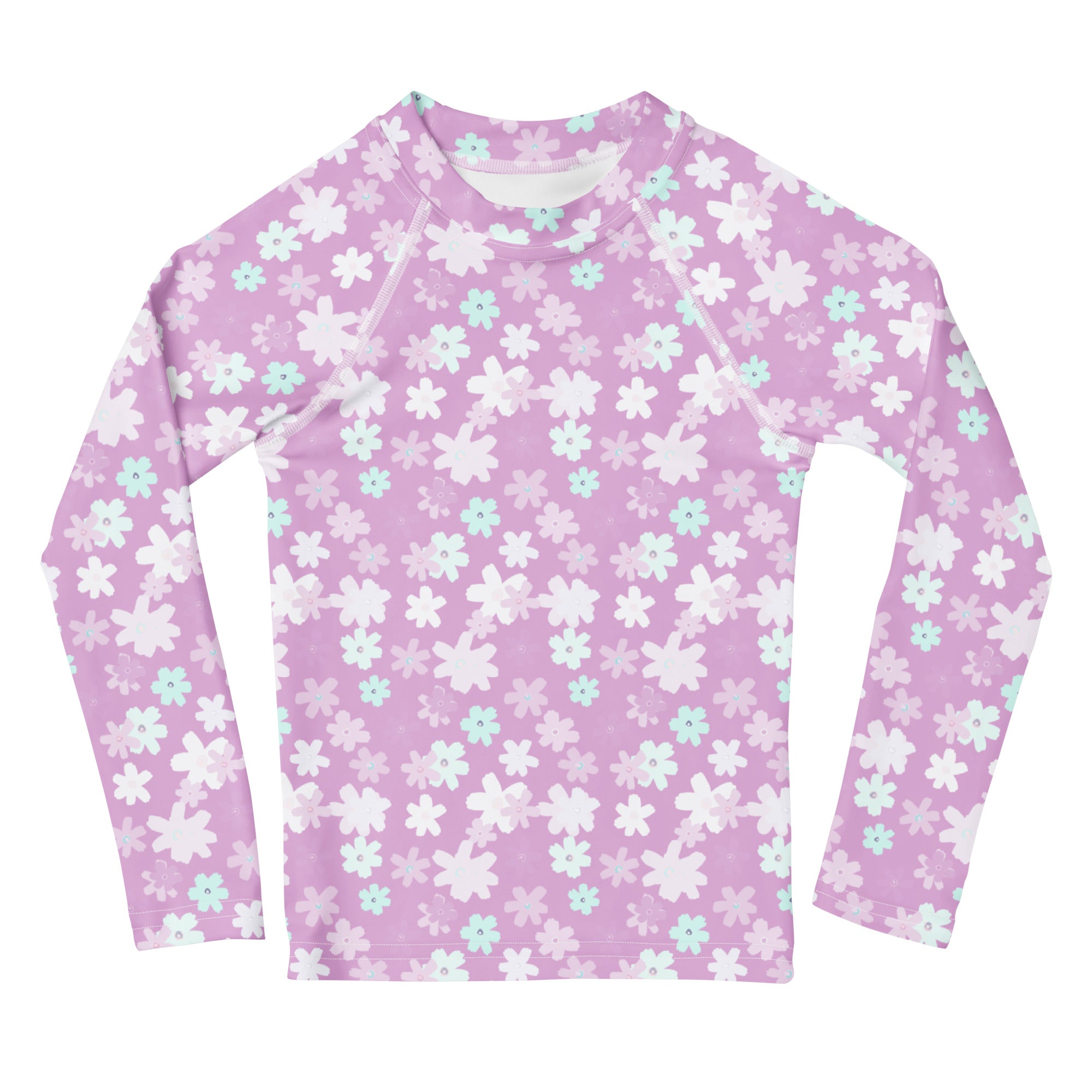 Girls Lavender Wildflower Long Sleeve Rash Guard Swim Shirt – Buttery Soft, Sun Safe UPF 50+ Protection, Quick Dry & 4-Way Stretch Comfort
