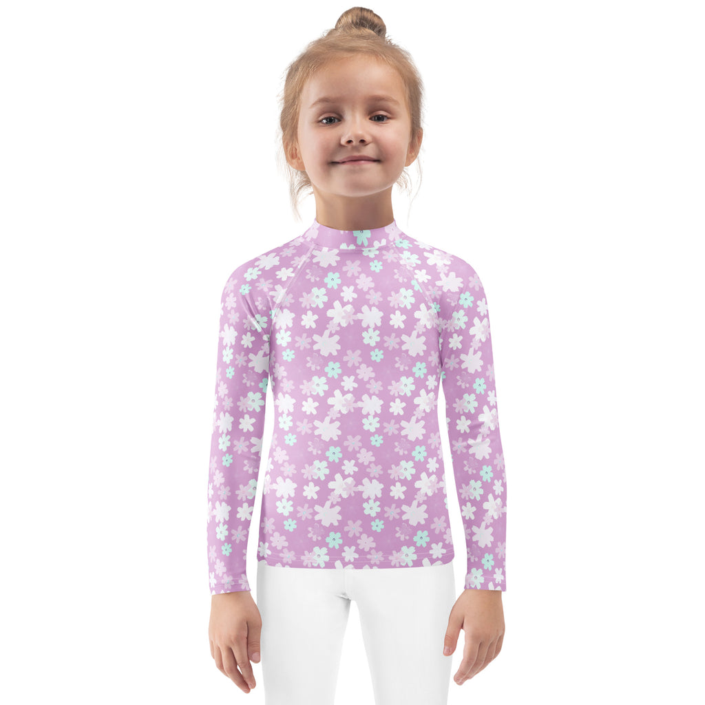 Girls Lavender Wildflower Long Sleeve Rash Guard Swim Shirt – Buttery Soft, Sun Safe UPF 50+ Protection, Quick Dry & 4-Way Stretch Comfort