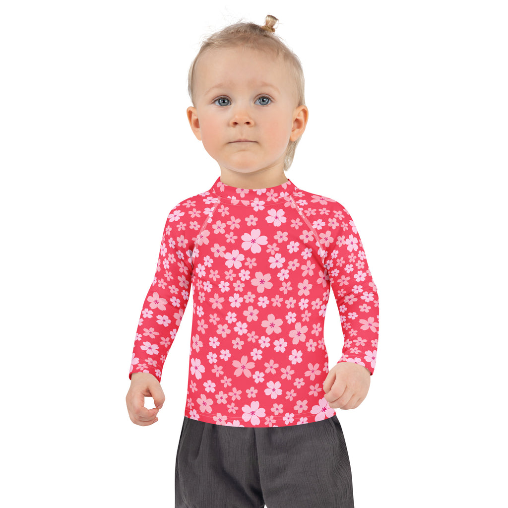 Bright Pink Cherry Blossom Long Sleeve Rash Guard Swim Shirt – Buttery Soft, Sun Safe UPF 50+ Protection, Quick Dry & 4-Way Stretch Comfort