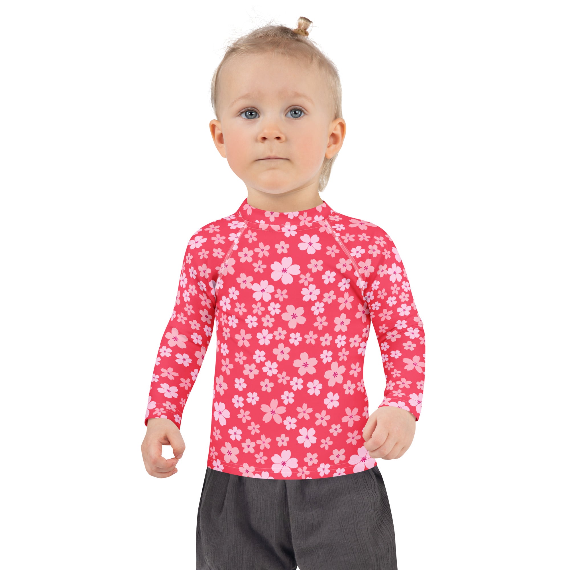 Bright Pink Cherry Blossom Long Sleeve Rash Guard Swim Shirt – Buttery Soft, Sun Safe UPF 50+ Protection, Quick Dry & 4-Way Stretch Comfort