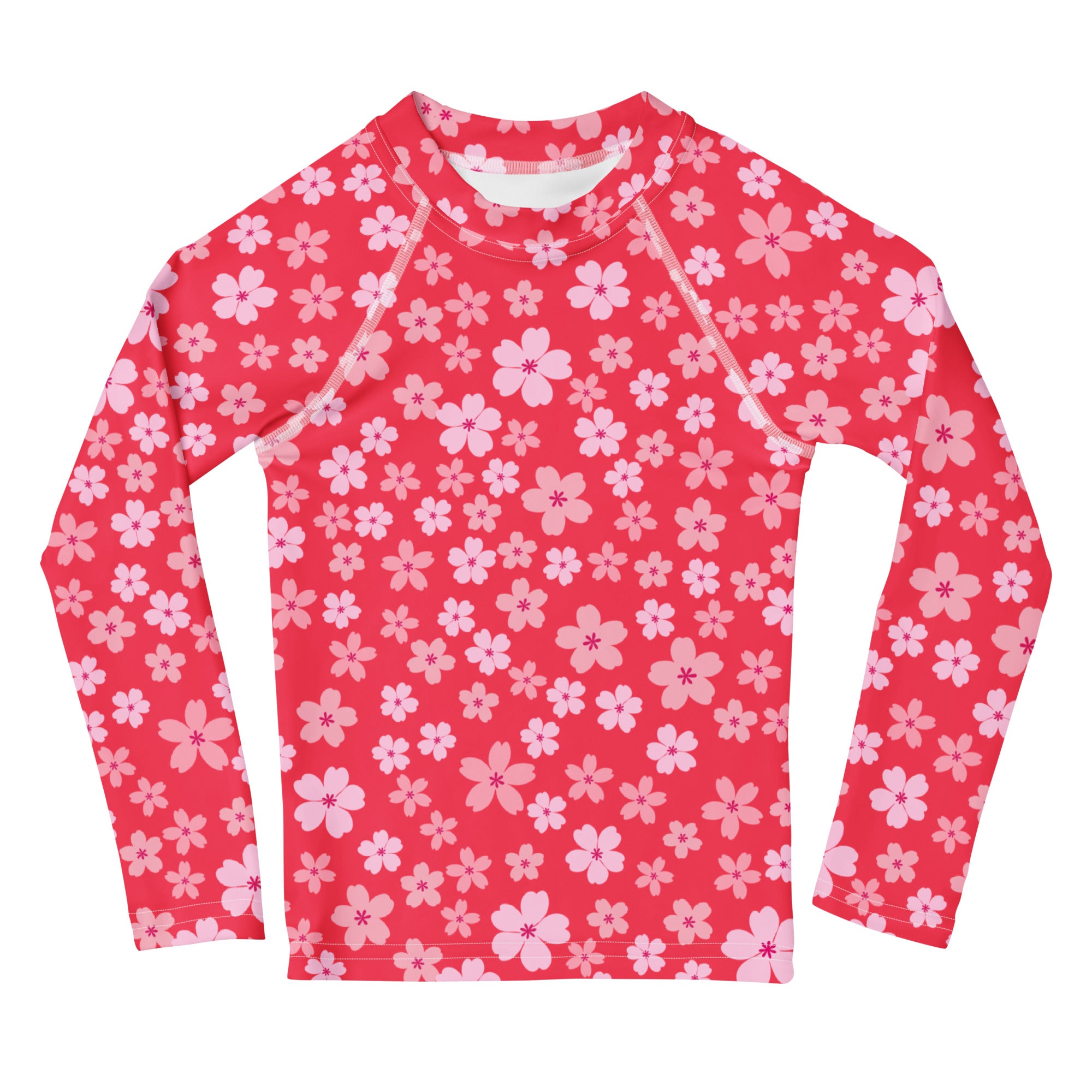 Bright Pink Cherry Blossom Long Sleeve Rash Guard Swim Shirt – Buttery Soft, Sun Safe UPF 50+ Protection, Quick Dry & 4-Way Stretch Comfort