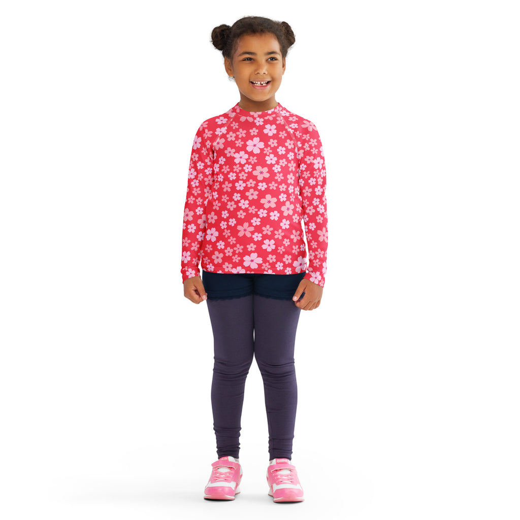 Bright Pink Cherry Blossom Long Sleeve Rash Guard Swim Shirt – Buttery Soft, Sun Safe UPF 50+ Protection, Quick Dry & 4-Way Stretch Comfort