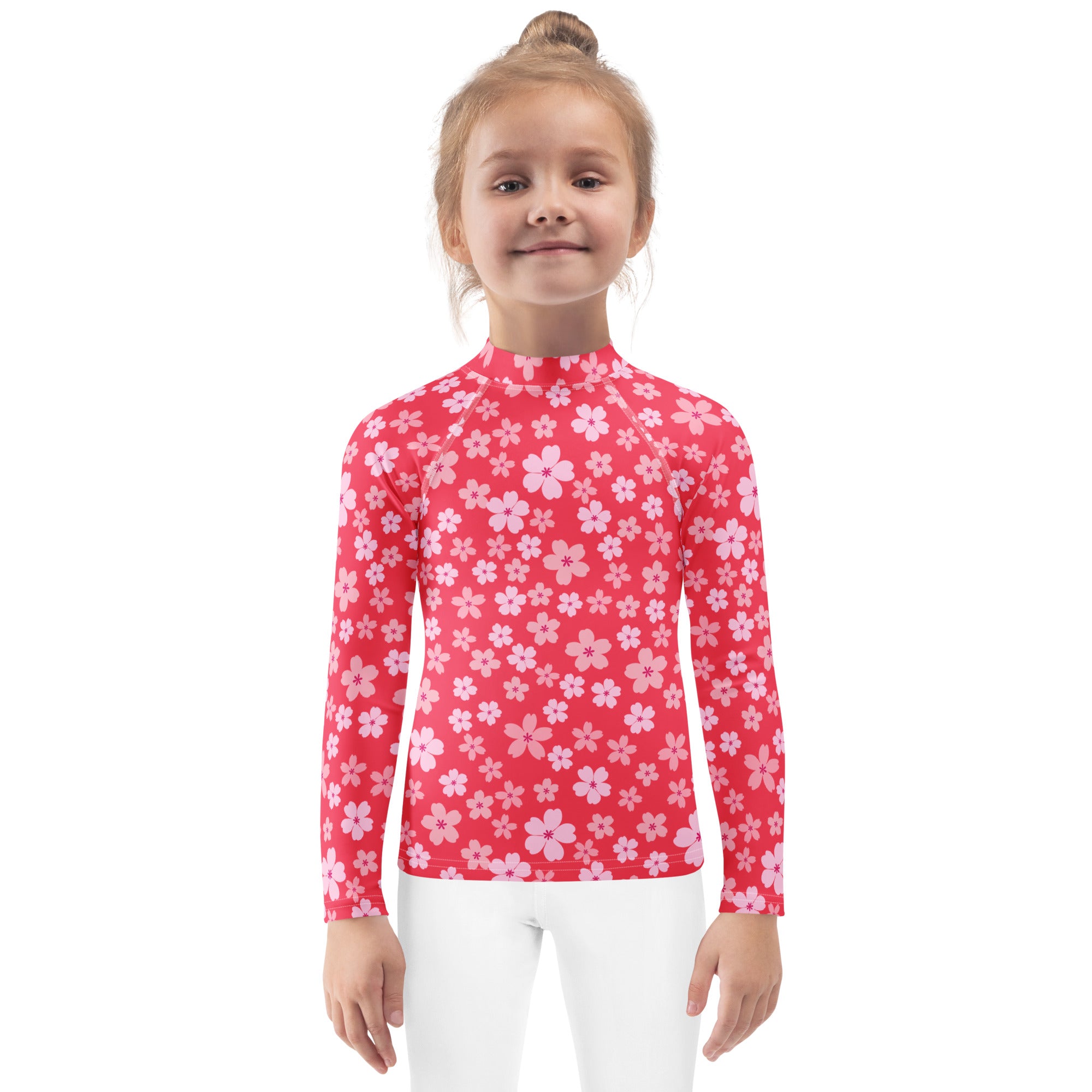 Bright Pink Cherry Blossom Long Sleeve Rash Guard Swim Shirt – Buttery Soft, Sun Safe UPF 50+ Protection, Quick Dry & 4-Way Stretch Comfort