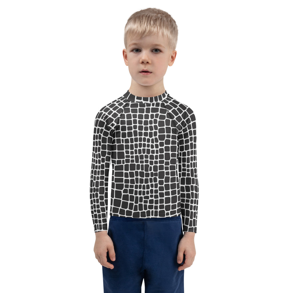 Kids Crocodile Print Long Sleeve Rash Guard Swim Shirt – Buttery Soft, Sun Safe UPF 50+ Protection, Quick Dry & 4-Way Stretch Comfort