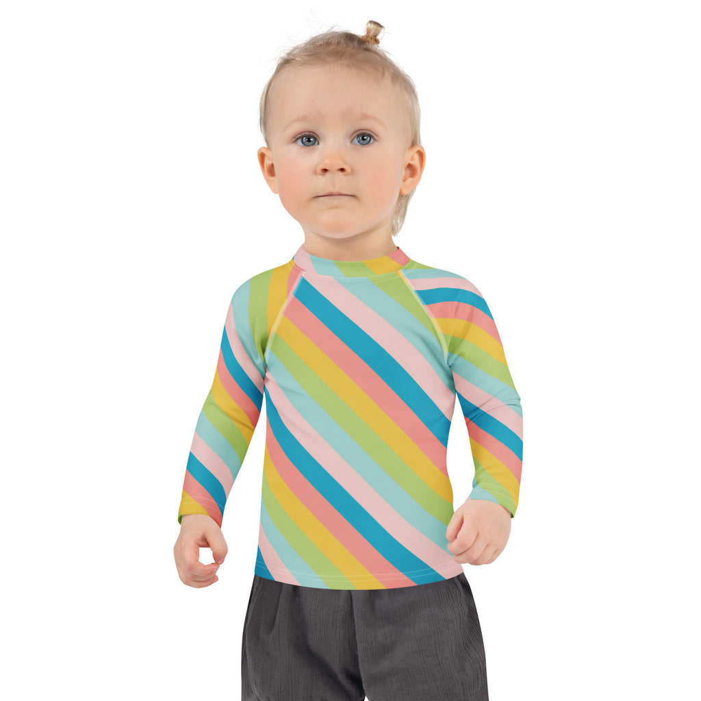 Kids Seaside Stripe Long Sleeve Rash Guard Swim Shirt – Buttery Soft, Sun Safe UPF 50+ Protection, Quick Dry & 4-Way Stretch Comfort
