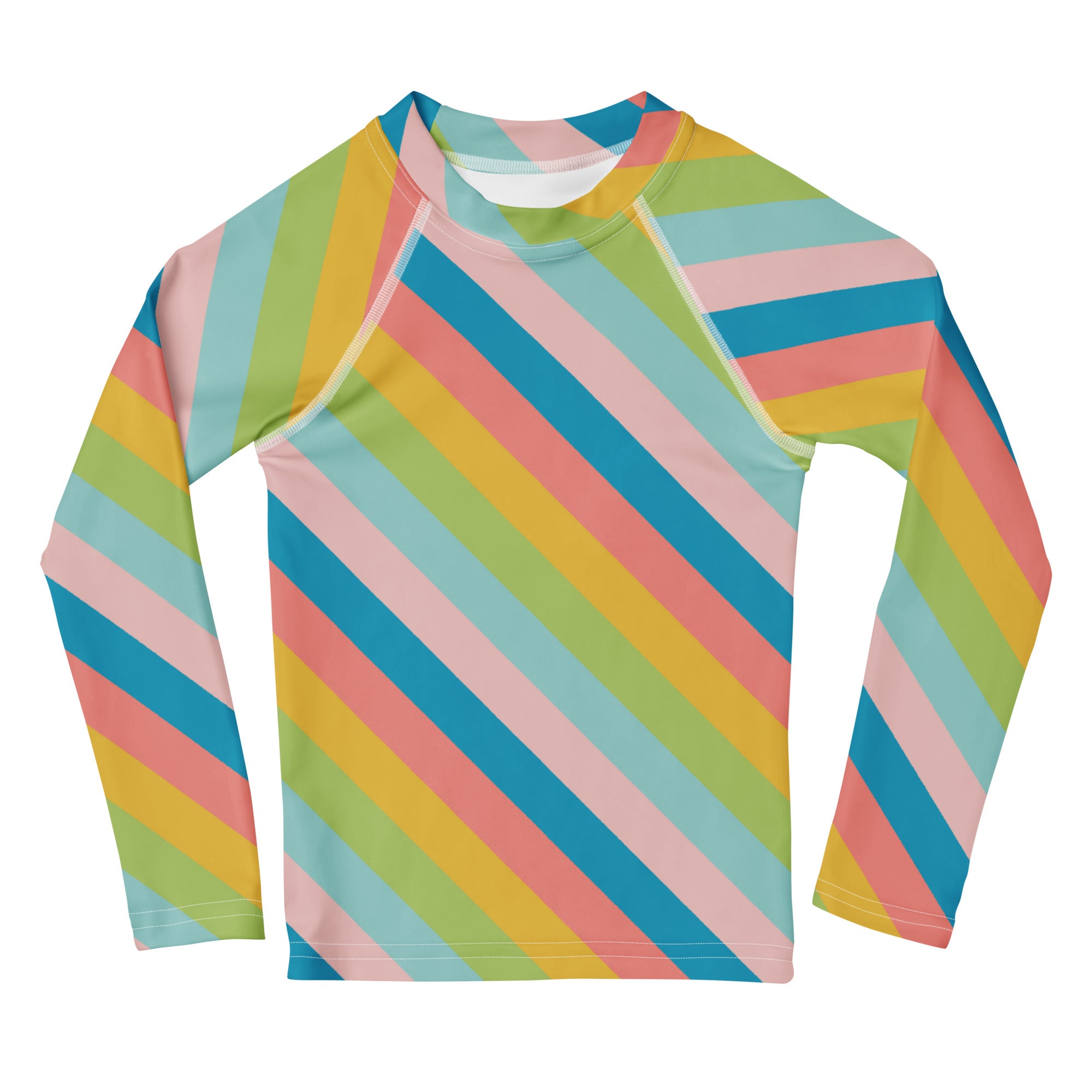 Kids Seaside Stripe Long Sleeve Rash Guard Swim Shirt – Buttery Soft, Sun Safe UPF 50+ Protection, Quick Dry & 4-Way Stretch Comfort
