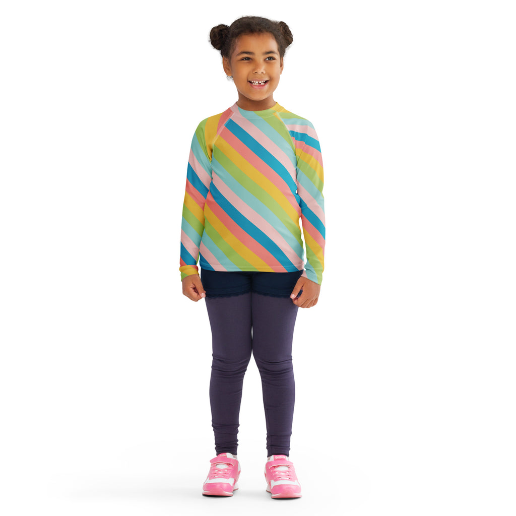 Kids Seaside Stripe Long Sleeve Rash Guard Swim Shirt – Buttery Soft, Sun Safe UPF 50+ Protection, Quick Dry & 4-Way Stretch Comfort