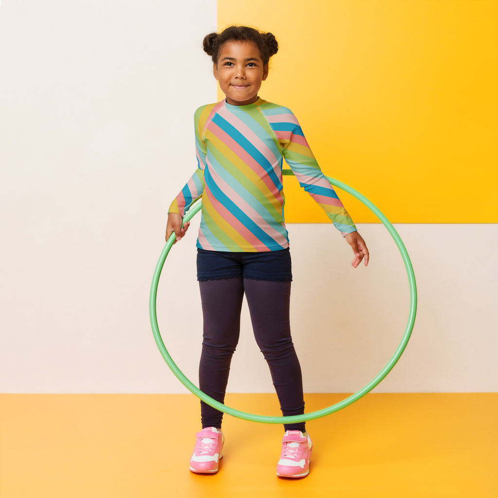 Kids Seaside Stripe Long Sleeve Rash Guard Swim Shirt – Buttery Soft, Sun Safe UPF 50+ Protection, Quick Dry & 4-Way Stretch Comfort