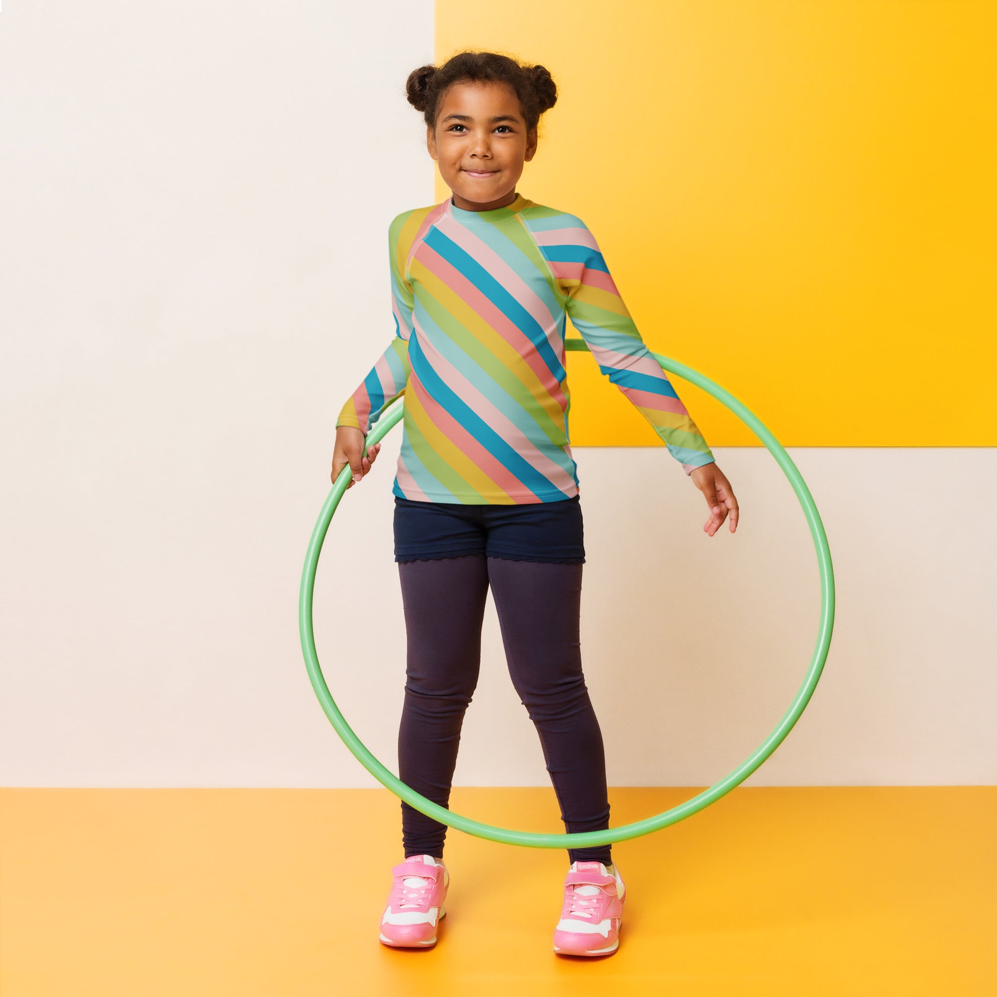 Kids Seaside Stripe Long Sleeve Rash Guard Swim Shirt – Buttery Soft, Sun Safe UPF 50+ Protection, Quick Dry & 4-Way Stretch Comfort