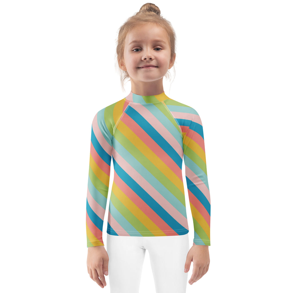 Kids Seaside Stripe Long Sleeve Rash Guard Swim Shirt – Buttery Soft, Sun Safe UPF 50+ Protection, Quick Dry & 4-Way Stretch Comfort
