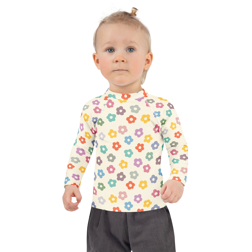 Kids Confetti Bloom Long Sleeve Rash Guard Swim Shirt – Buttery Soft, Sun Safe UPF 50+ Protection, Quick Dry & 4-Way Stretch Comfort