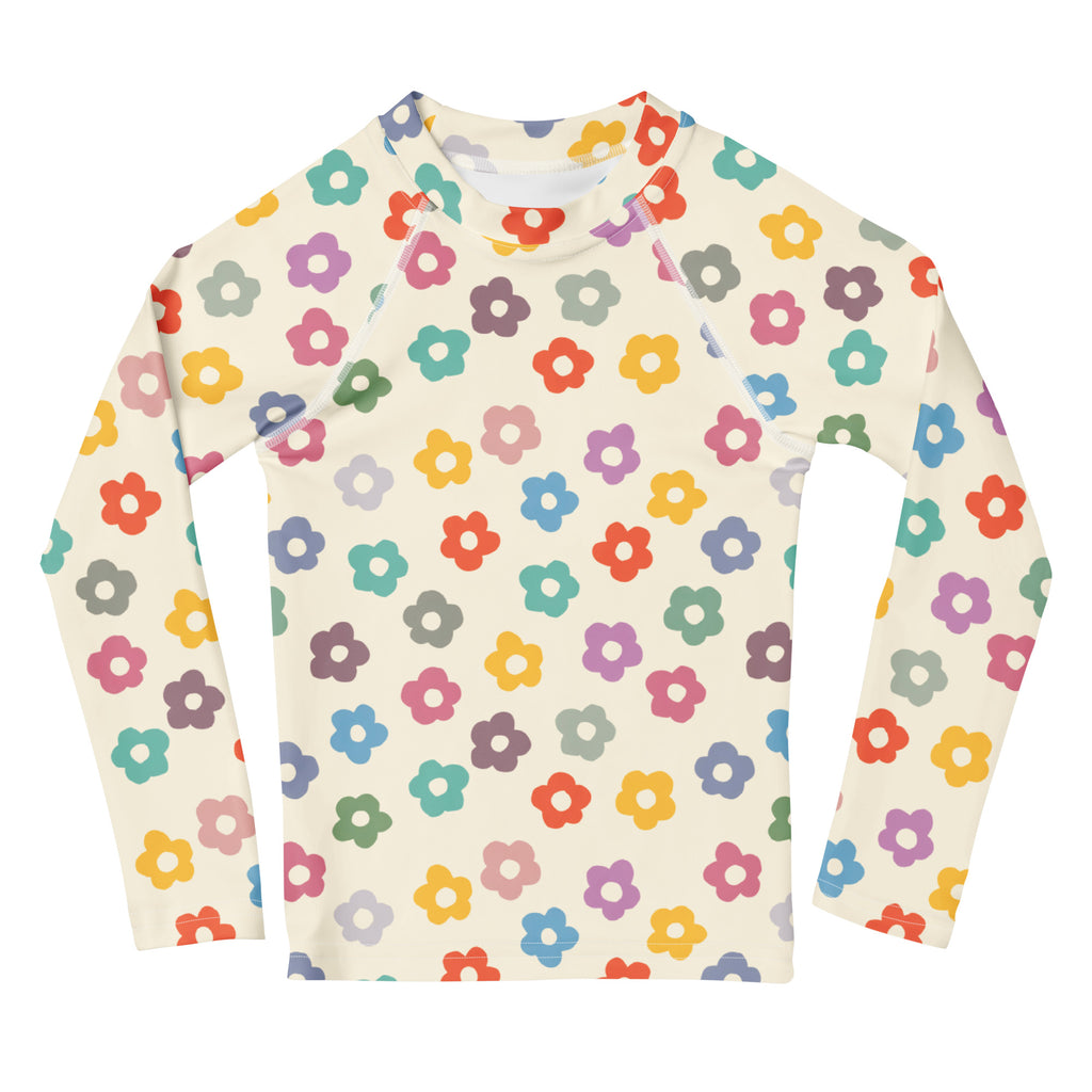 Kids Confetti Bloom Long Sleeve Rash Guard Swim Shirt – Buttery Soft, Sun Safe UPF 50+ Protection, Quick Dry & 4-Way Stretch Comfort