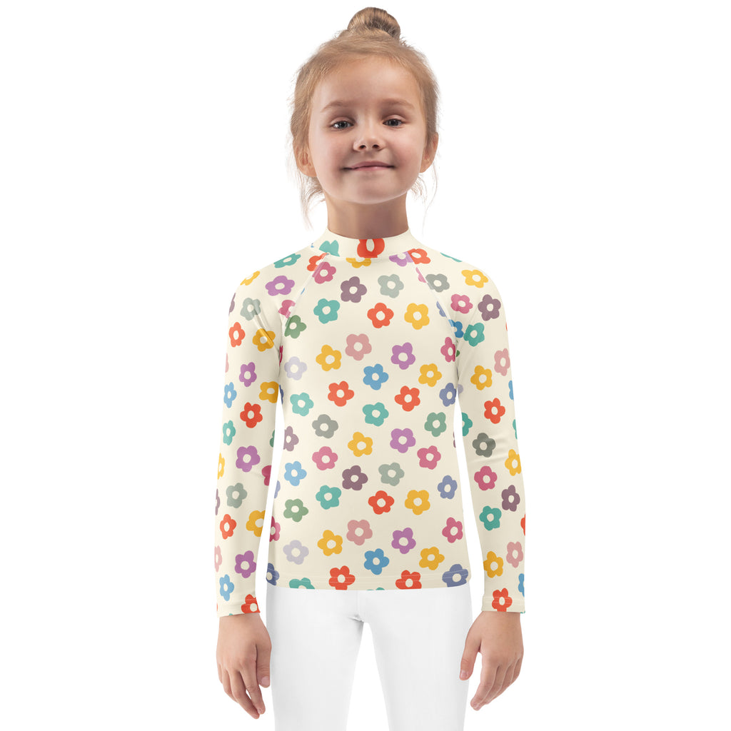 Kids Confetti Bloom Long Sleeve Rash Guard Swim Shirt – Buttery Soft, Sun Safe UPF 50+ Protection, Quick Dry & 4-Way Stretch Comfort