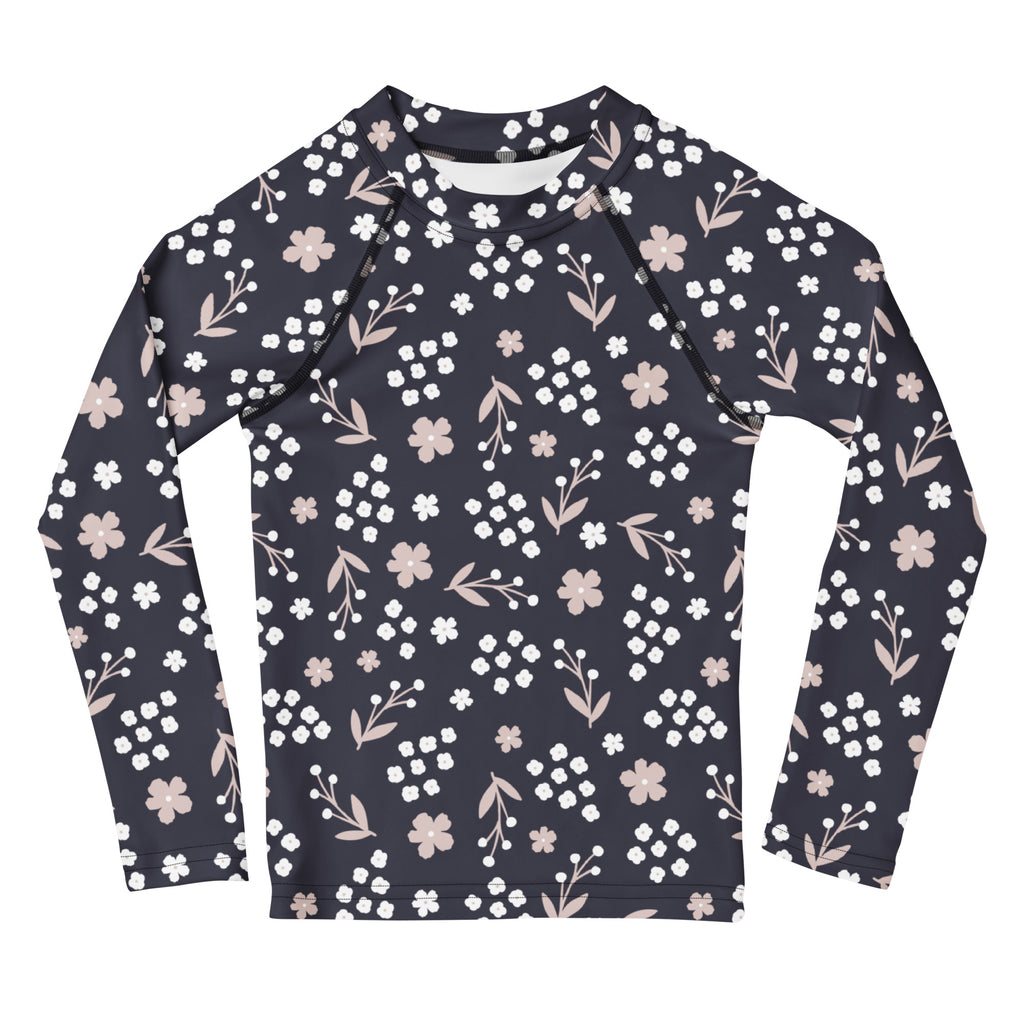 Kids Midnight Wildflower Long Sleeve Rash Guard Swim Shirt – Buttery Soft, Sun Safe UPF 50+ Protection, Quick Dry & 4-Way Stretch Comfort
