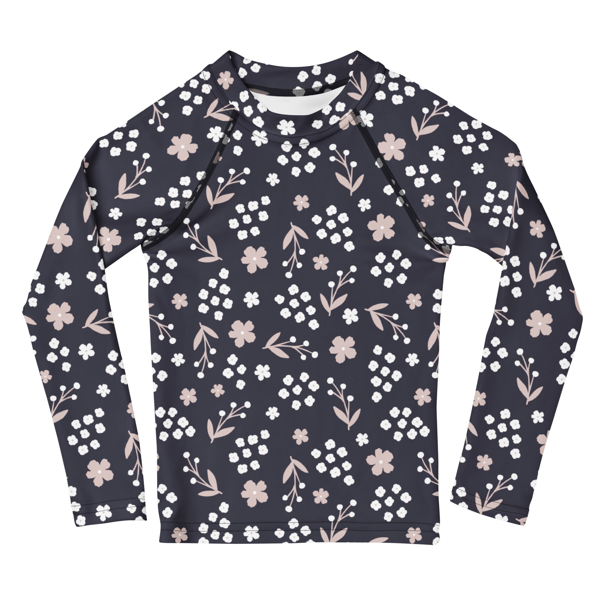 Kids Midnight Wildflower Long Sleeve Rash Guard Swim Shirt – Buttery Soft, Sun Safe UPF 50+ Protection, Quick Dry & 4-Way Stretch Comfort
