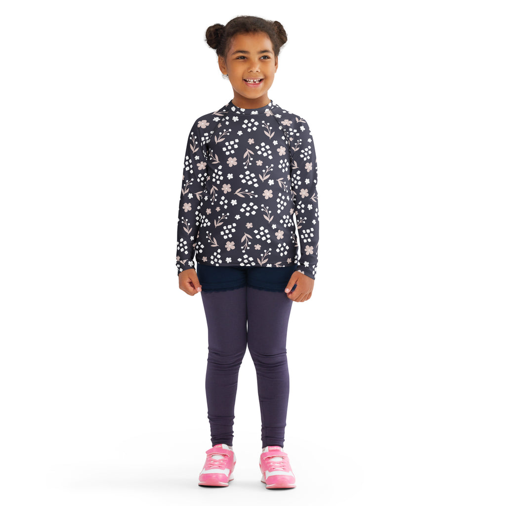 Kids Midnight Wildflower Long Sleeve Rash Guard Swim Shirt – Buttery Soft, Sun Safe UPF 50+ Protection, Quick Dry & 4-Way Stretch Comfort