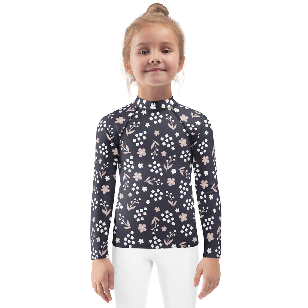 Kids Midnight Wildflower Long Sleeve Rash Guard Swim Shirt – Buttery Soft, Sun Safe UPF 50+ Protection, Quick Dry & 4-Way Stretch Comfort