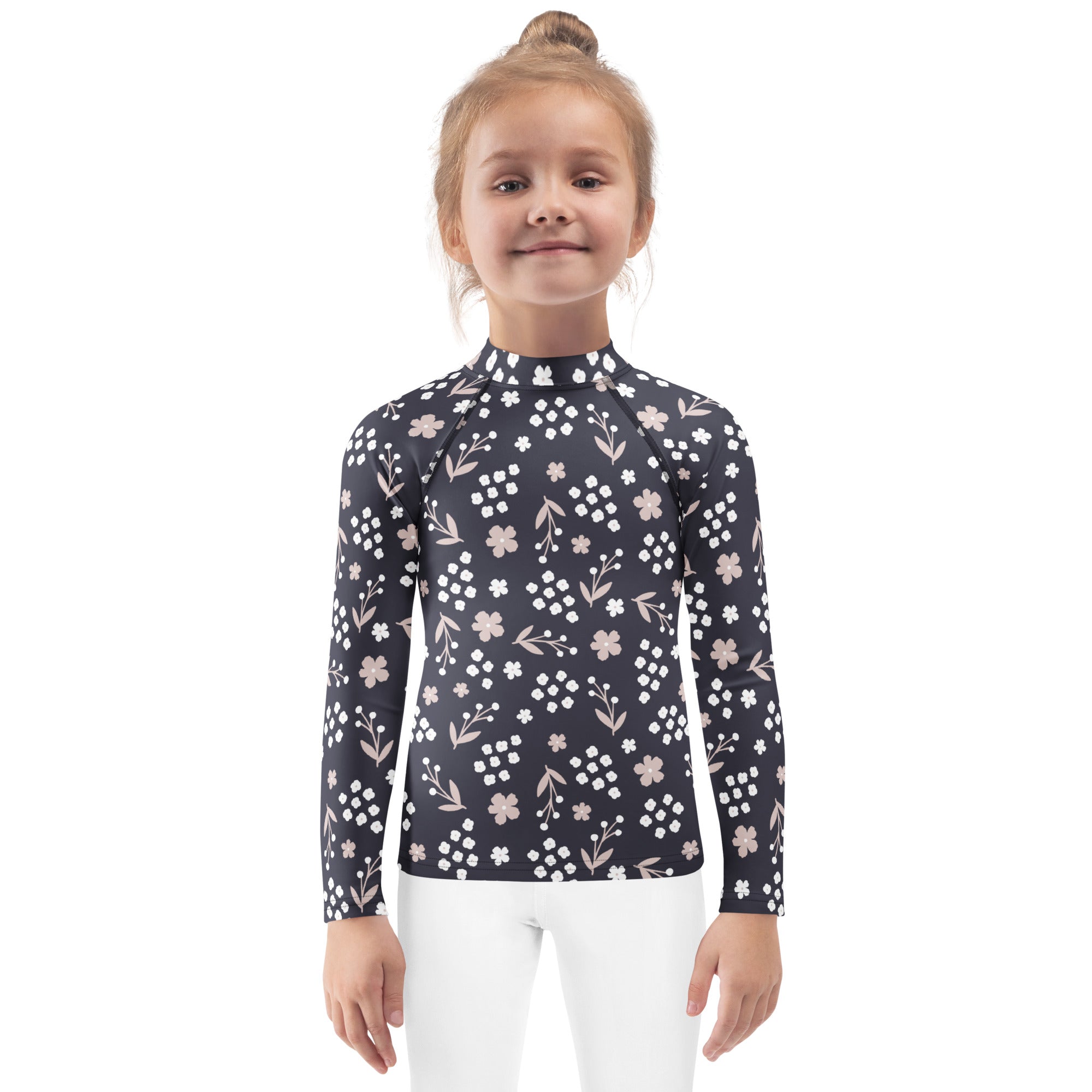 Kids Midnight Wildflower Long Sleeve Rash Guard Swim Shirt – Buttery Soft, Sun Safe UPF 50+ Protection, Quick Dry & 4-Way Stretch Comfort