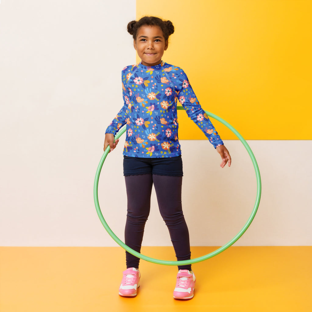 Kids Royal Bloom Long Sleeve Rash Guard Swim Shirt – Buttery Soft, Sun Safe UPF 50+ Protection, Quick Dry & 4-Way Stretch Comfort