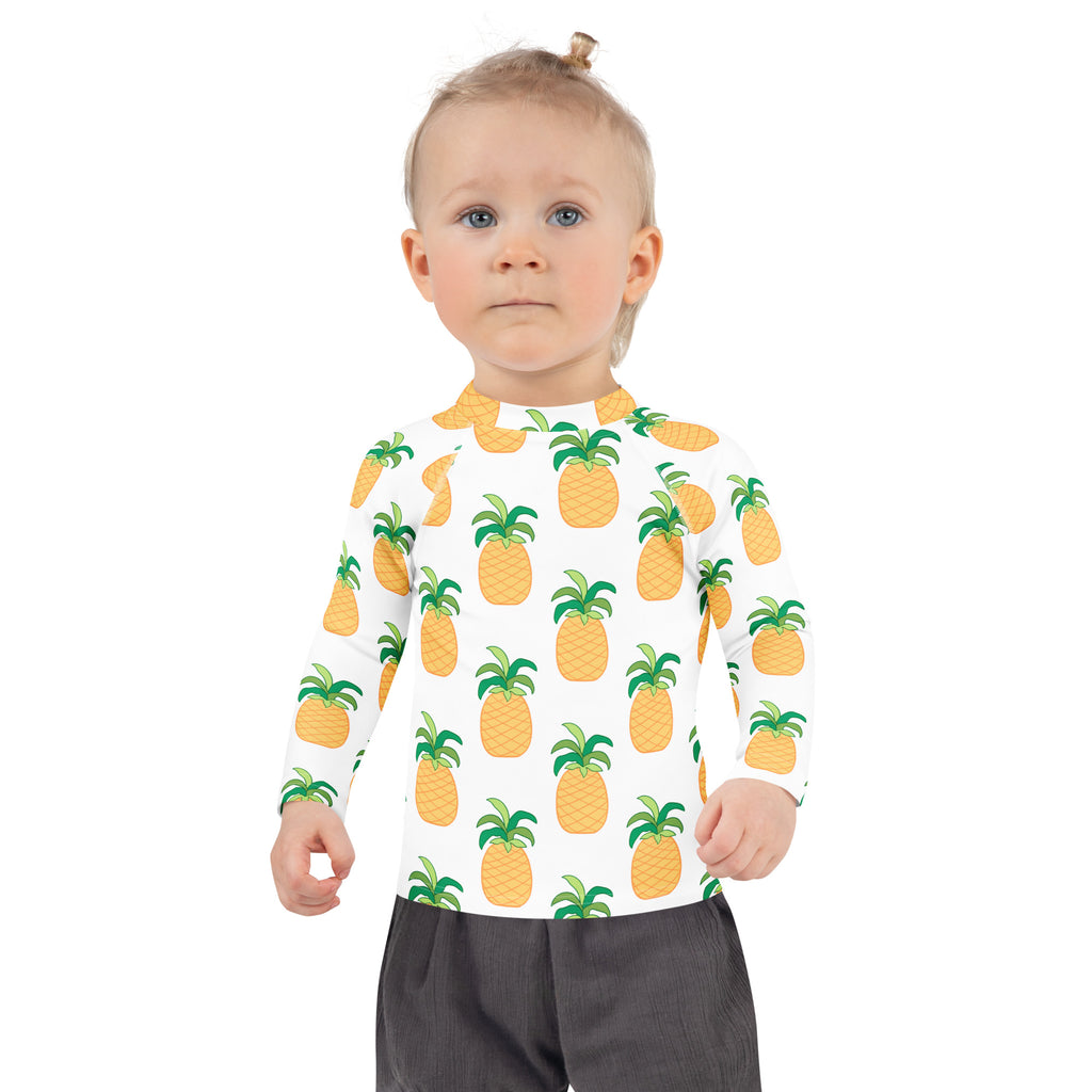 Kids Tropical Pineapple Long Sleeve Rash Guard Swim Shirt – Buttery Soft, Sun Safe UPF 50+ Protection, Quick Dry & 4-Way Stretch Comfort