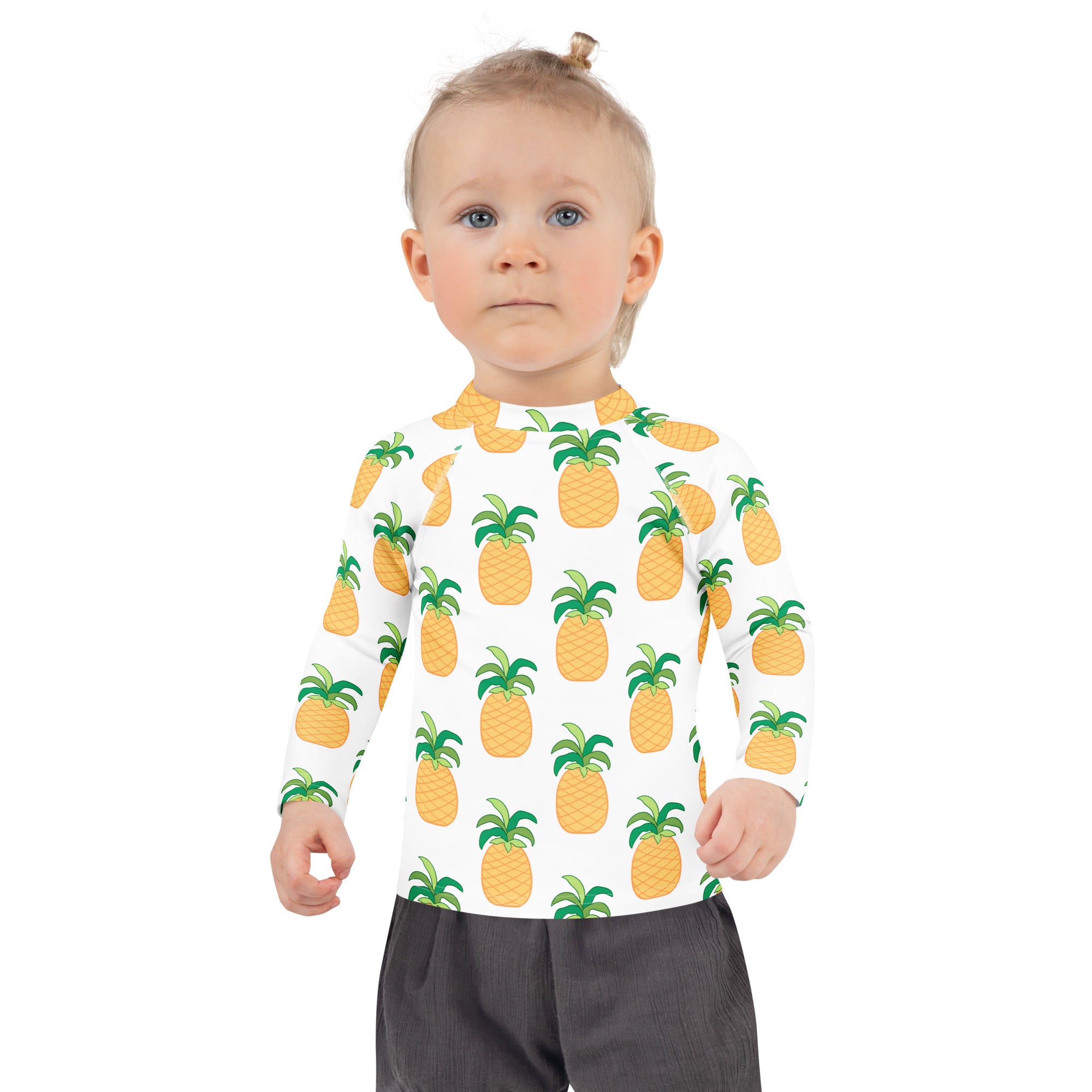 Kids Tropical Pineapple Long Sleeve Rash Guard Swim Shirt – Buttery Soft, Sun Safe UPF 50+ Protection, Quick Dry & 4-Way Stretch Comfort