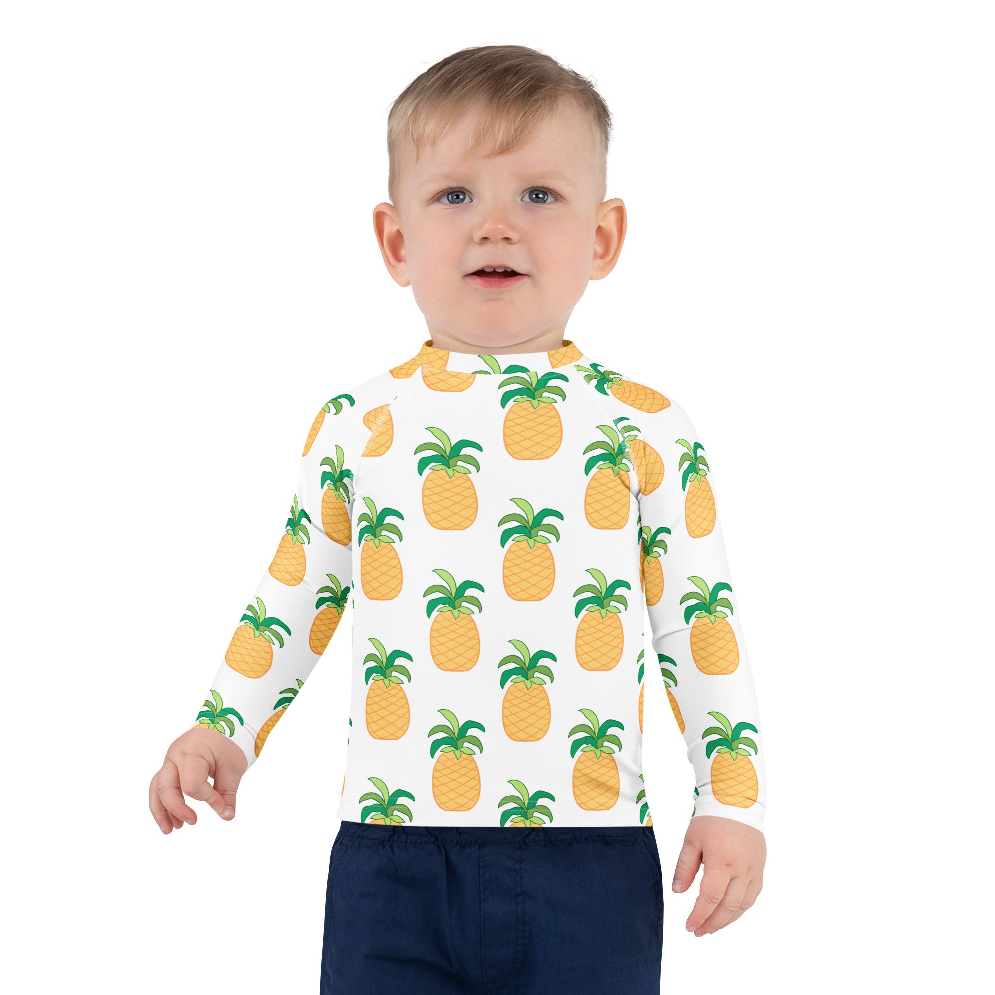 Kids Tropical Pineapple Long Sleeve Rash Guard Swim Shirt – Buttery Soft, Sun Safe UPF 50+ Protection, Quick Dry & 4-Way Stretch Comfort